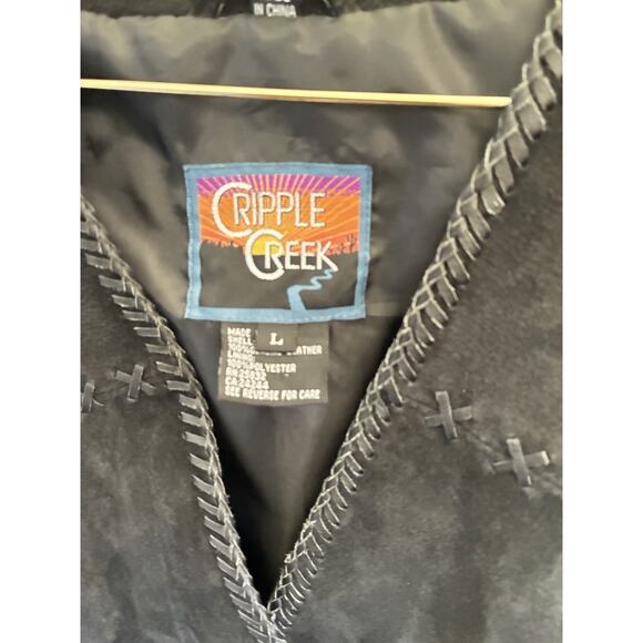 Cripple Creek Black Suede Leather Vest Snap Closure Western Pockets Womens Large - Picture 2 of 7